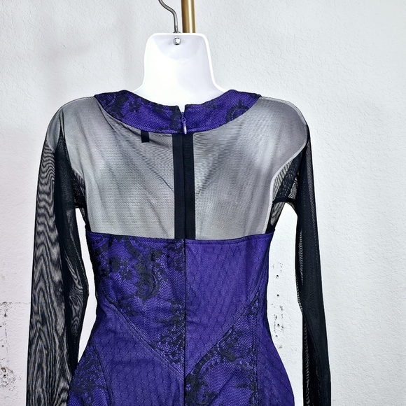 BCBGMaxAzria Mini Dress Mesh Long Sleeves Cut Outs Persian Blue Black - Picture 5 of 7
